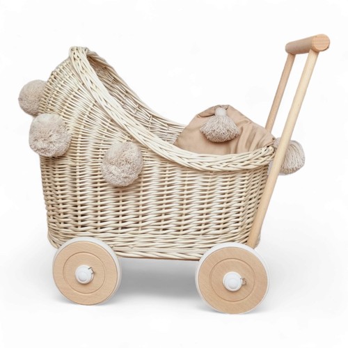 Puppenwagen korbgeflecht ecru - puppenwagen,